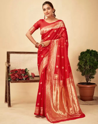 erika Woven Kanjivaram Pure Silk, Jacquard Saree(Red)