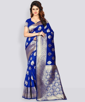 Shoppershopee Woven Kanjivaram Silk Blend Saree(Blue)