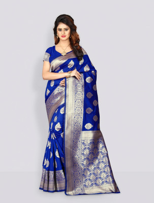 Shoppershopee Woven, Self Design Banarasi Silk Blend Saree(Blue)