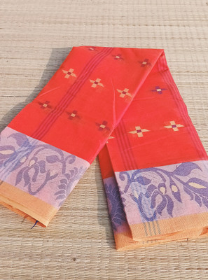 PRANATI ENTERPRISE Printed Handloom Pure Cotton Saree(Orange)