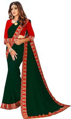 Flip The Style Solid/Plain Paithani Georgette Saree(Dark Green)