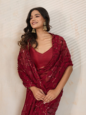 Clemira Embellished Bollywood Georgette Saree(Maroon)