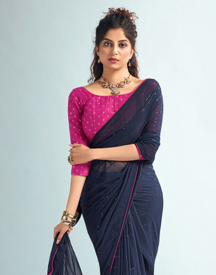 Samah Woven, Embellished Bollywood Georgette Saree(Blue)