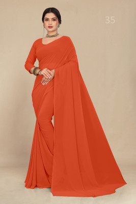 STAVA CREATION Solid/Plain Daily Wear Georgette Saree(Orange)