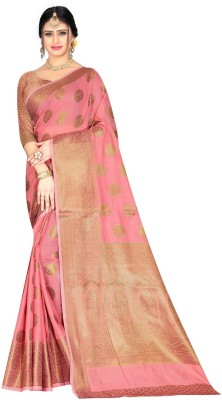 Shopya Woven Kanjivaram Pure Silk, Cotton Silk Saree(Pink)