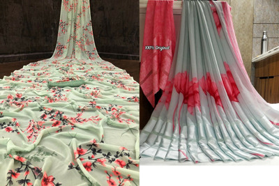 Sita Floral Print Bollywood Georgette Saree(Pack of 2, Green)