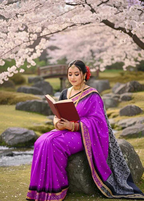 Tilfelle Woven, Geometric Print, Self Design, Temple Border Sambalpuri Silk Blend Saree(Magenta)