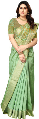 Moda Rapido Solid/Plain Assam Silk Cotton Silk Saree(Green)