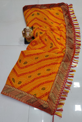 SHIV COLLECTION Printed Bandhani Georgette Saree(Yellow)