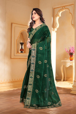 KHRITI FAB Embroidered Bollywood Jimmy choo Saree(Green)