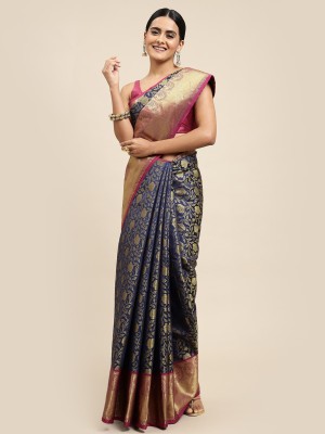 AMIRAT CLOTHING Woven Kanjivaram Jacquard Saree(Dark Blue)