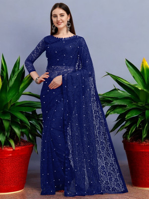 NORAFLEXx Self Design Bollywood Net Saree(Blue)