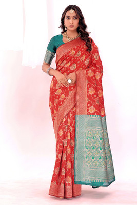 Samai Woven Banarasi Pure Silk Saree(Red)