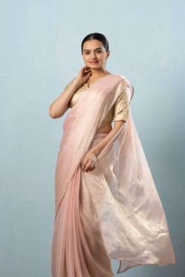 Rachna Solid/Plain Bollywood Tissue Saree(Pink)