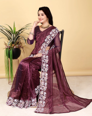 lunexa Embroidered Bollywood Pure Silk Saree(Purple)