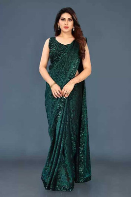 HouseOfCommon Self Design Bollywood Lycra Blend Saree(Light Green)