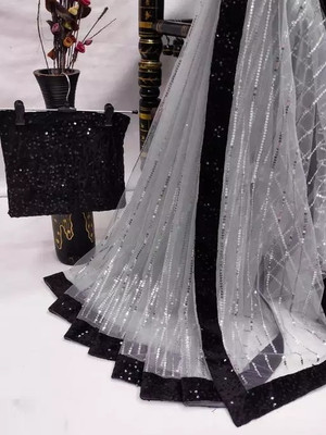 DDRS Fashion Self Design Bollywood Net Saree(Grey)
