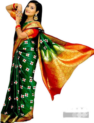 Satin Printed, Self Design Bollywood Satin Saree(Green)