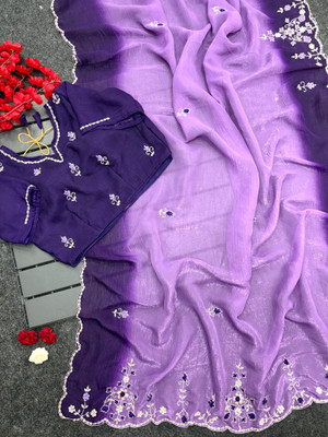 kastbhanjan nx Solid/Plain, Self Design Bollywood Georgette Saree(Purple)