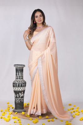K D F Embellished, Self Design Bollywood Georgette Saree(Orange)