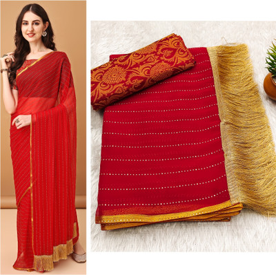 Parmila Fashion Embellished Daily Wear Chiffon Saree(Red)