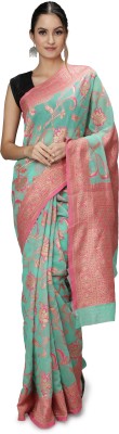 AARVISA Self Design Jamdani Cotton Blend Saree(Green)