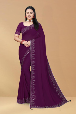 Rajvi Enterprise Self Design Bollywood Georgette Saree(Purple)