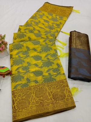 Saaransh Woven, Self Design Kanjivaram Pure Cotton, Art Silk Saree(Yellow)