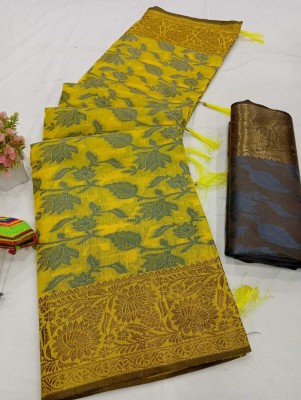 Mervadiya Woven Kanjivaram Cotton Silk, Pure Cotton Saree(Yellow)