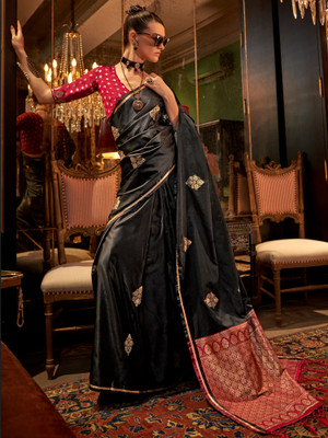 Tasrika Woven Banarasi Satin Saree(Black)