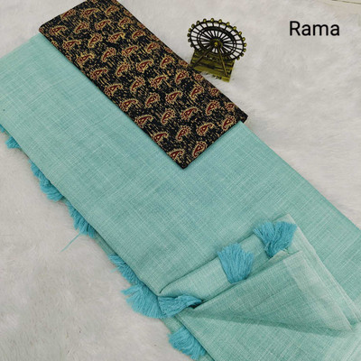 Sniccs Trend Solid/Plain Daily Wear Linen Saree(Blue)