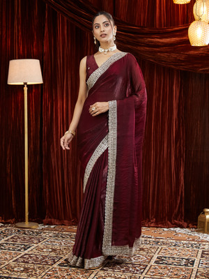 KASEE Embroidered Bollywood Silk Blend Saree(Pack of 2, Maroon)