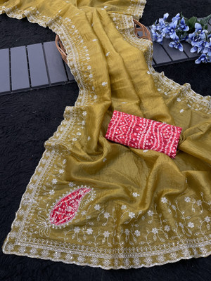 Vastramsarees Embroidered Bollywood Jimmy choo Saree(Yellow)