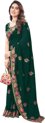 MIYANIFAB Embroidered Bollywood Georgette Saree(Green)