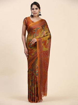 GOPINATH WEAVES Digital Print Assam Silk Chiffon Saree(Multicolor)