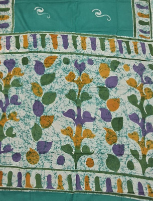 sreejita Hand Painted Hand Batik Pure Cotton Saree(Green)