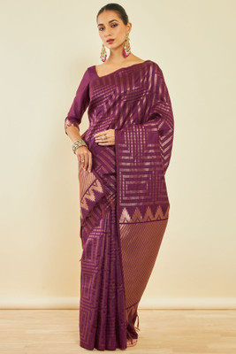 soch Woven Bollywood Tussar Silk Saree(Purple)