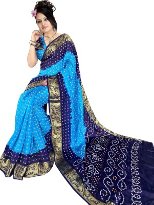 DHARMRAJ ENTERPRISE Self Design Bandhani Art Silk Saree(Light Blue)