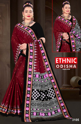 ETHNIC SAREES Bharat Printed Sambalpuri Pure Cotton Saree(Maroon)