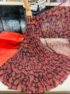 Sanjana Silks Printed Bollywood Georgette Saree(Red)