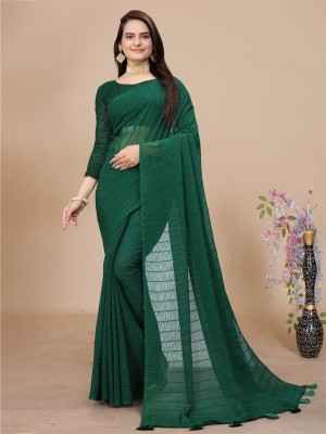 Aika Striped Bollywood Chiffon Saree(Green)