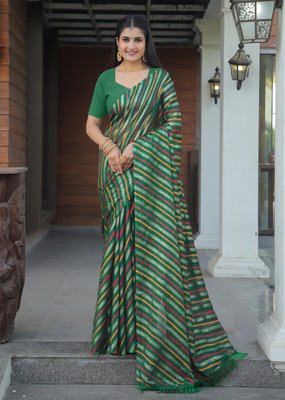 Kanooda Prints Woven Leheria Net Saree(Multicolor)