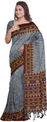 SMRITI HANDLOOM Printed Sambalpuri Pure Cotton Saree(Grey)