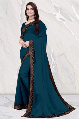 pari creation Solid/Plain, Self Design Bollywood Georgette Saree(Light Blue)