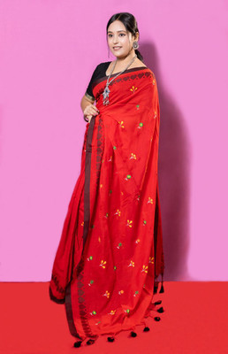 Rnn Saree Floral Print Handloom Pure Cotton Saree(Red)