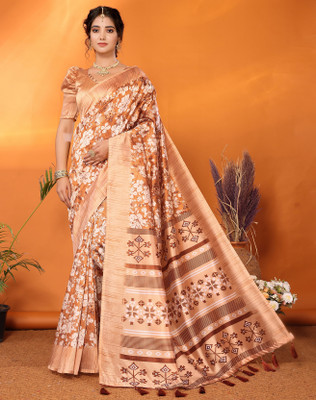 YASHIKA Printed Bollywood Art Silk Saree(Orange)
