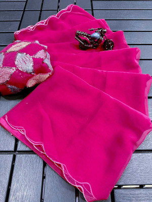 RK Creation Solid/Plain Gadwal Georgette Saree(Pink)