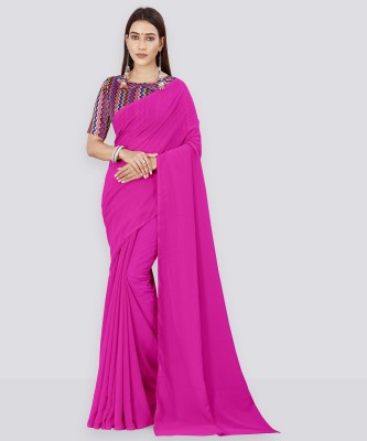 Anand Sarees Solid/Plain, Self Design Bollywood Chiffon, Georgette Saree(Pink)