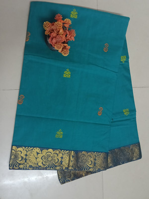 NaveeNest Self Design Daily Wear Cotton Jute Saree(Blue)
