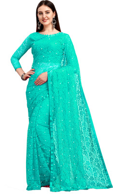 LOROFY Self Design Lucknow Chikankari Net Saree(Blue)